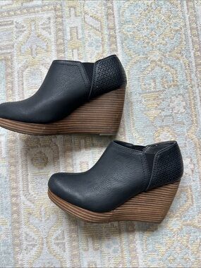 Dr. Scholl's Black Perforated Wedge Ankle Shoes with Wood-Effect Heel